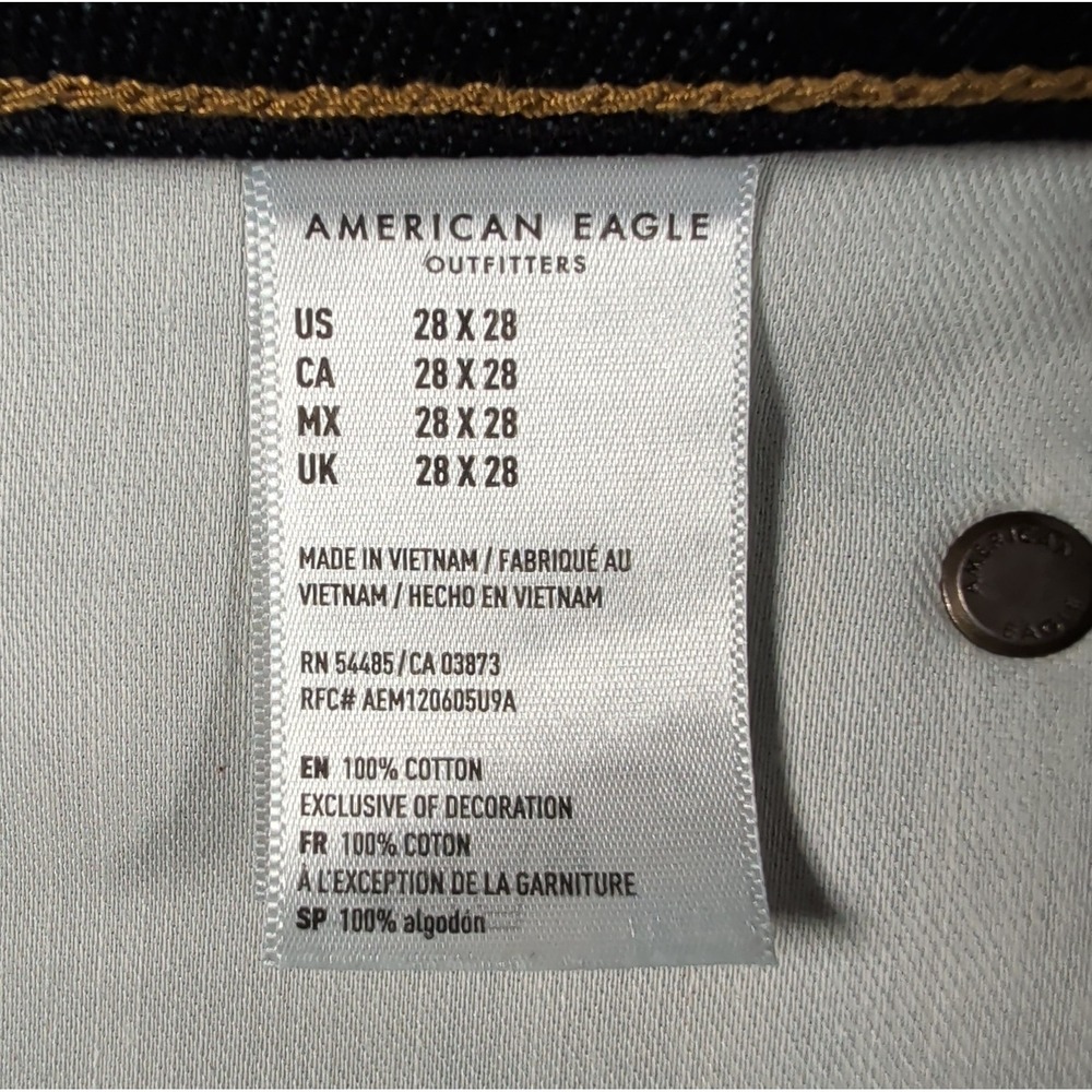 NWT American‎ Eagle Raw Selvedge Denim Jeans Men 28x28 Slim Dark Wash Crop Pants - Picture 13 of 16